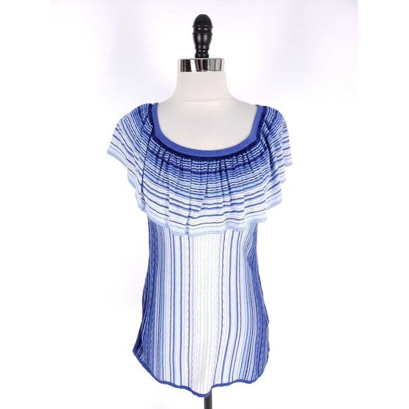 WHBM Knit Off The Shoulder Flounce Stripe Sweater - Picture 2 of 8